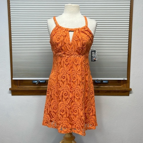 INC International Concepts NWT Sunkissed Orange Floral Lace Dress Size Small - Picture 1 of 10
